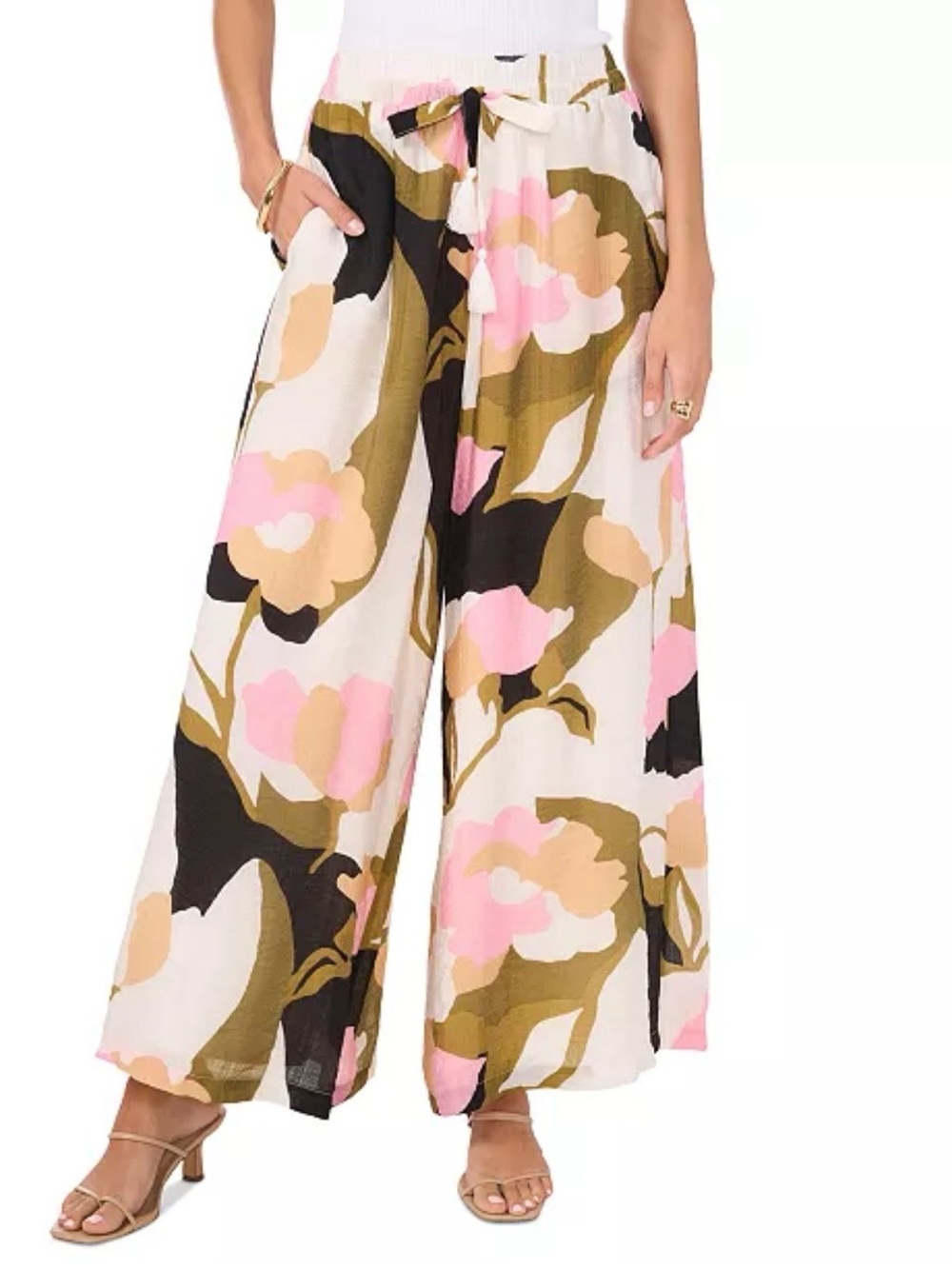 Vince Camuto Wide-Leg Floral Linen-Blend Pants